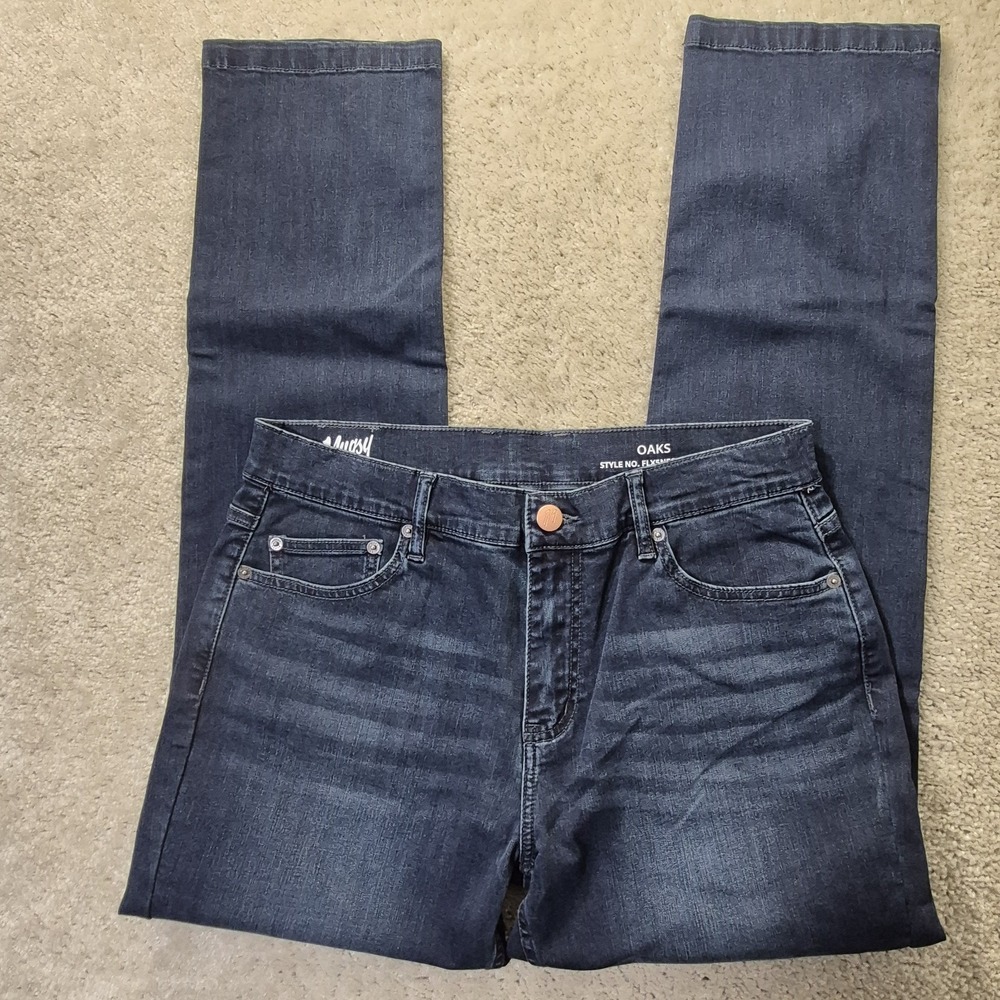 Mugsy Oaks Jean Mens 34/32 Dark Wash Stretch Slim Straight Comfort Preppy